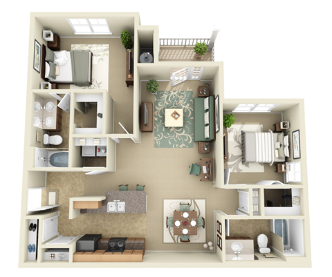 2 bedroom 2 bathroom floor plan at the Haven at Knob Creek Johnson City, TN
